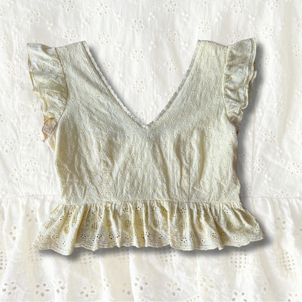 love, Fire Butter Yellow Eyelet Ruffle Blouse
